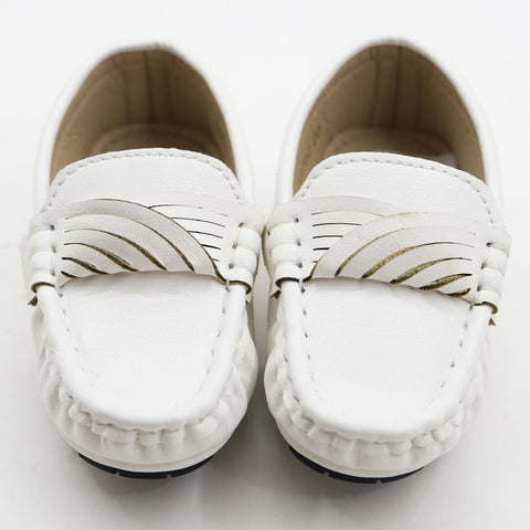 Brown & White Solid Slip On Loafers