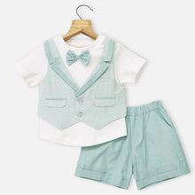 Load image into Gallery viewer, White T-Shirt With Attached Green Striped Waistcoat &amp; Shorts
