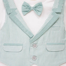 Load image into Gallery viewer, White T-Shirt With Attached Green Striped Waistcoat &amp; Shorts
