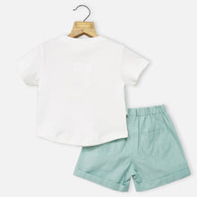 Load image into Gallery viewer, White T-Shirt With Attached Green Striped Waistcoat &amp; Shorts
