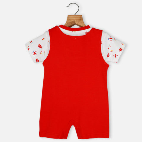 Red Airplane Romper Dungaree With T-Shirt