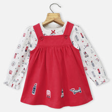 Load image into Gallery viewer, Red Dungaree Dress With Grey Full Sleeves T-Shirt
