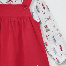 Load image into Gallery viewer, Red Dungaree Dress With Grey Full Sleeves T-Shirt
