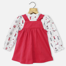 Load image into Gallery viewer, Red Dungaree Dress With Grey Full Sleeves T-Shirt
