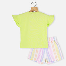 Load image into Gallery viewer, Neon Green Animal Theme Top With Striped Shorts
