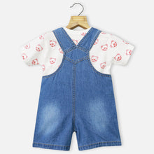 Load image into Gallery viewer, Blue Denim Dungaree With Half Sleeves White T-Shirt
