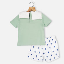 Load image into Gallery viewer, Green Sailor Collar T-Shirt With White Shorts
