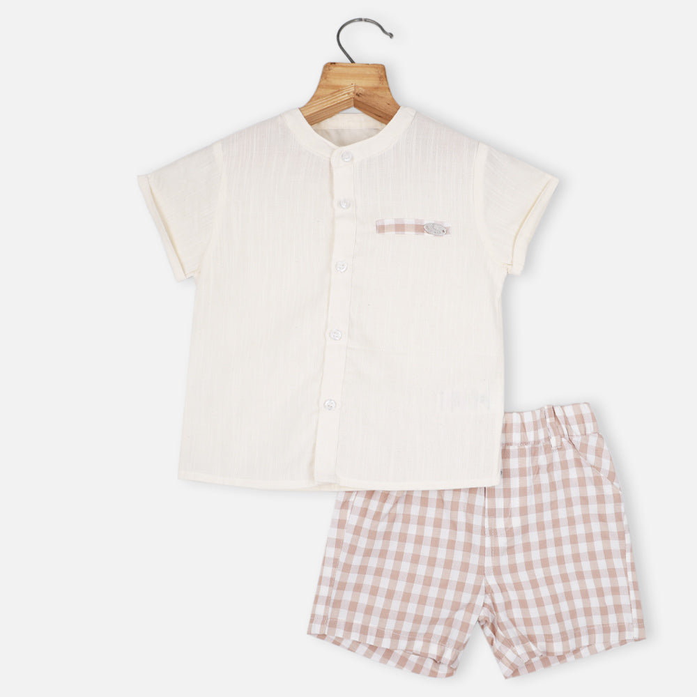 Ivory Cotton Shirt With Checked Shorts