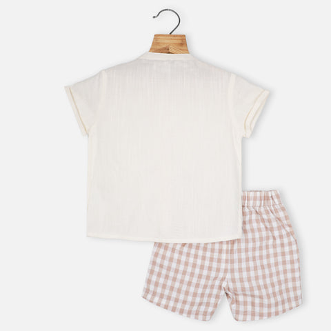 Ivory Cotton Shirt With Checked Shorts