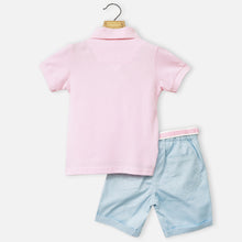 Load image into Gallery viewer, Pink Embroidered Polo T-Shirt With Blue Shorts
