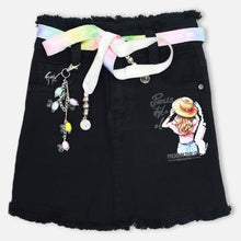 Load image into Gallery viewer, Black Raw Hem Denim Skirt
