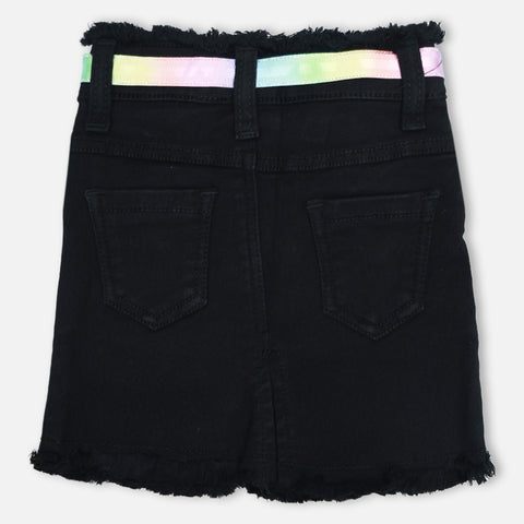 Black Raw Hem Denim Skirt