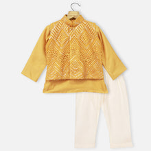 Load image into Gallery viewer, Yellow &amp; White Sequins Embellished Nehru Jacket With Kurta &amp; Pajama
