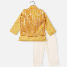 Load image into Gallery viewer, Yellow &amp; White Sequins Embellished Nehru Jacket With Kurta &amp; Pajama
