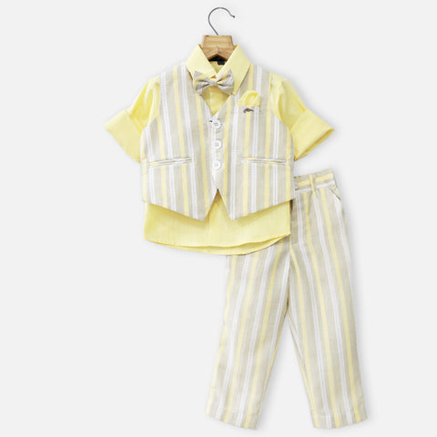 Yellow Striped Waistcoat With Shirt & Pant