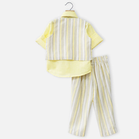 Yellow Striped Waistcoat With Shirt & Pant