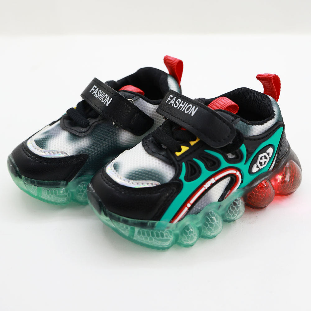Green Velcro Closure Sneakers With LED Light-Up