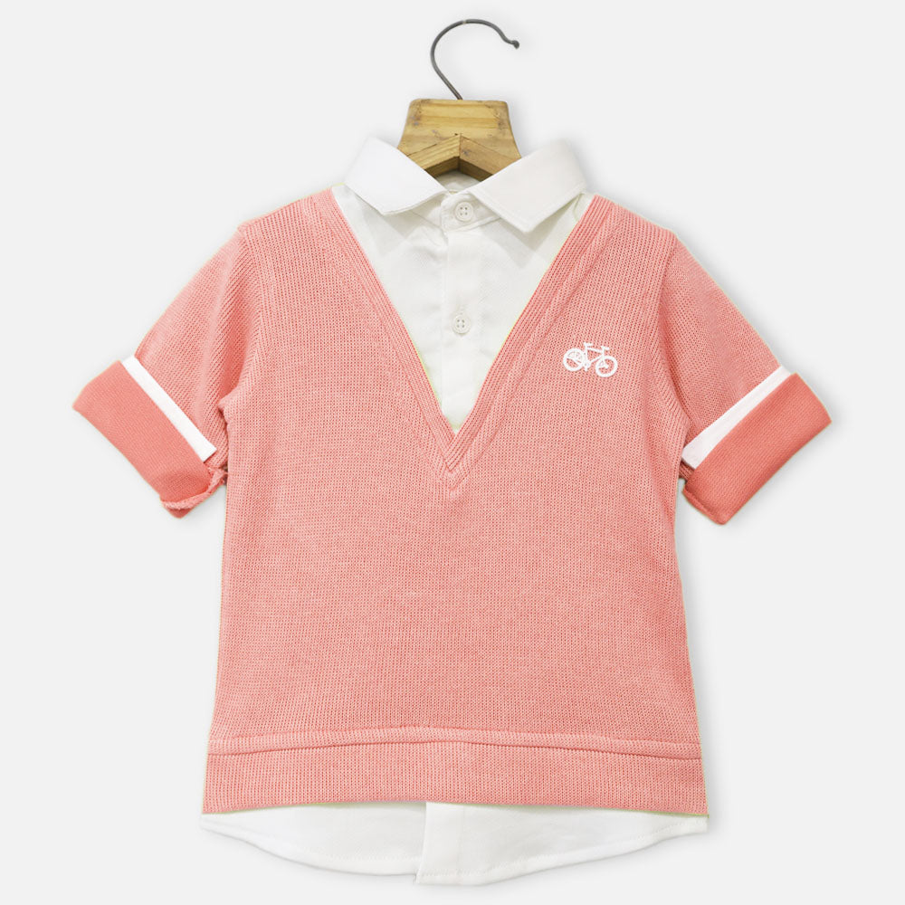 Knitted Collar Neck Full Sleeves T-Shirt
