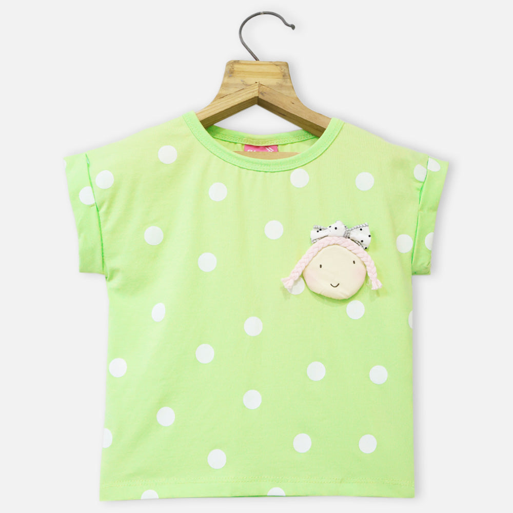 Neon Green & Purple Round Neck Half Sleeves T-Shirt