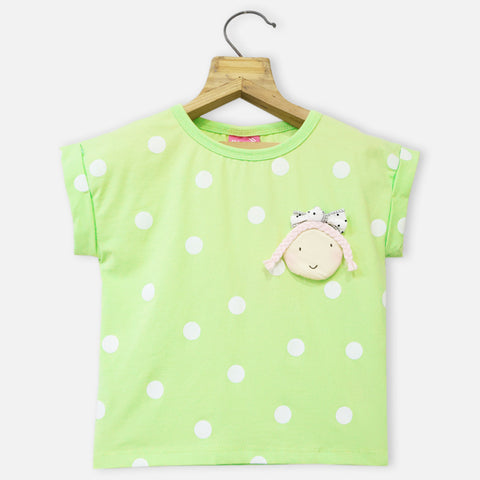 Neon Green & Purple Round Neck Half Sleeves T-Shirt