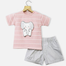 Load image into Gallery viewer, Pink Striped T-Shirt With Shorts Set
