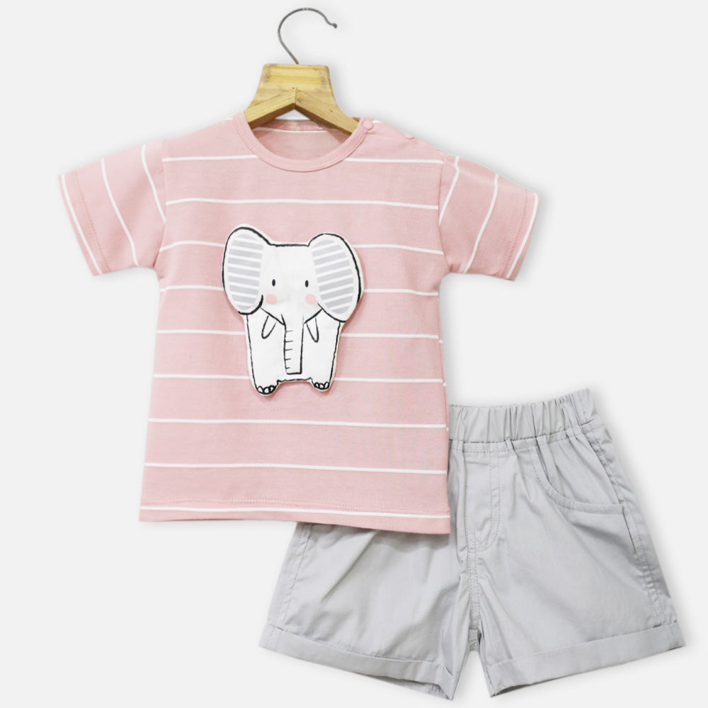Pink Striped T-Shirt With Shorts Set