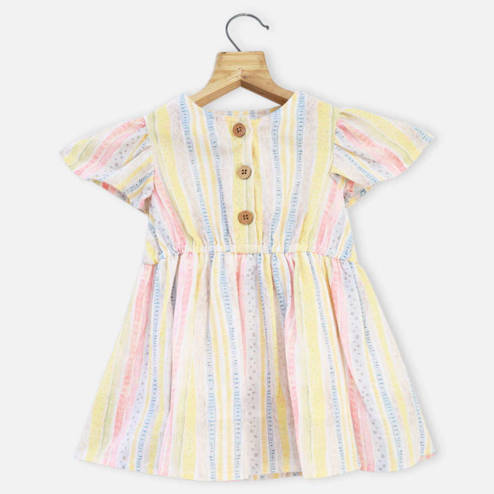 Yellow Striped Cotton Linen Dress