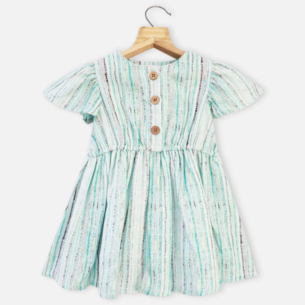 Blue Striped Cotton Linen Dress