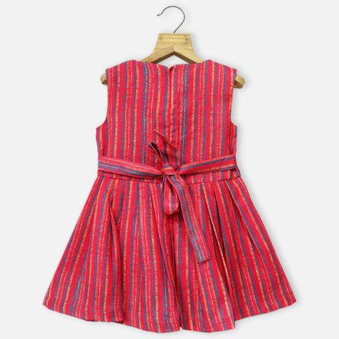 Red Striped Bow Sleeveless Dress