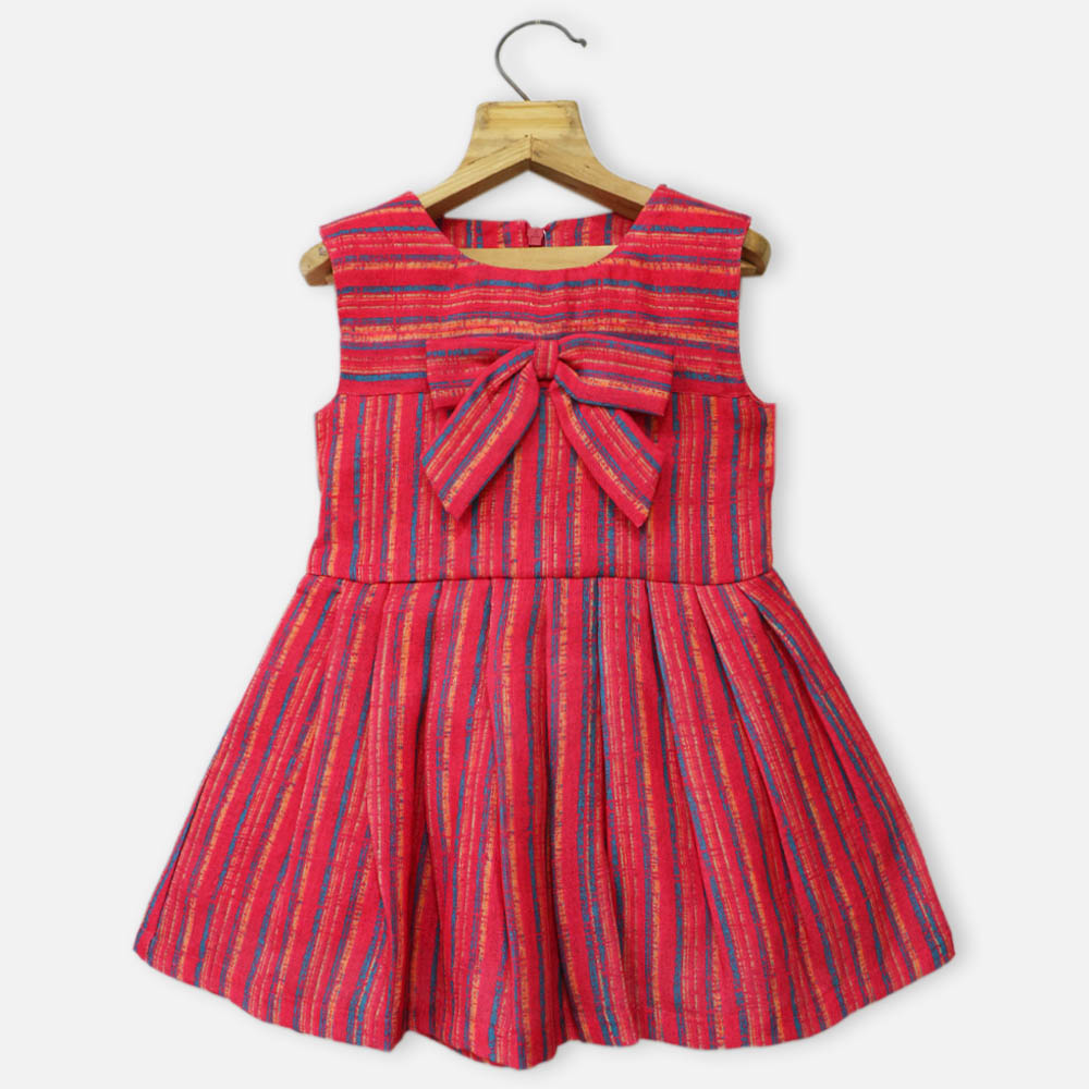 Red Striped Bow Sleeveless Dress