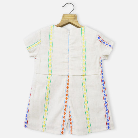White Half Sleeves Embroidered Dress
