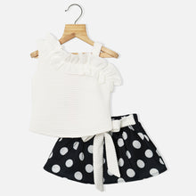 Load image into Gallery viewer, White Ruffled One Shoulder Top With Black Polka Dots Skirt
