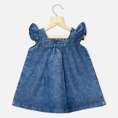 Blue Denim Ruffled Sleeves A-Line Dress