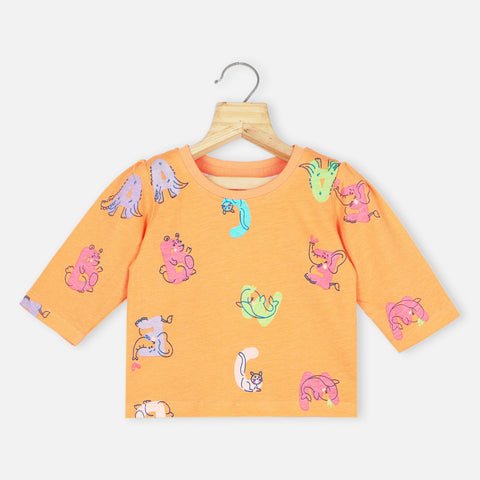Yellow Animal Theme Full Sleeves T-Shirt-Pack Of 3