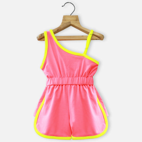 Pink  Asymmetrical Neckline Jumpsuit