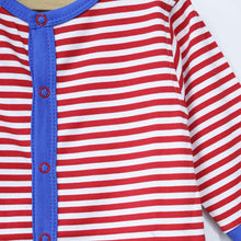 Load image into Gallery viewer, Red &amp; Blue Striped Full Sleeves Romper
