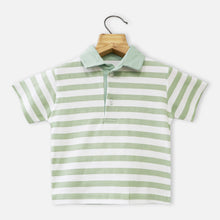 Load image into Gallery viewer, Green Striped Half Sleeves T-Shirt With Dungaree
