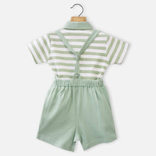 Load image into Gallery viewer, Green Striped Half Sleeves T-Shirt With Dungaree
