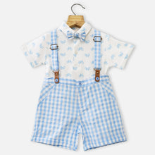 Load image into Gallery viewer, White T-Shirt With Blue Checked Shorts And Suspender
