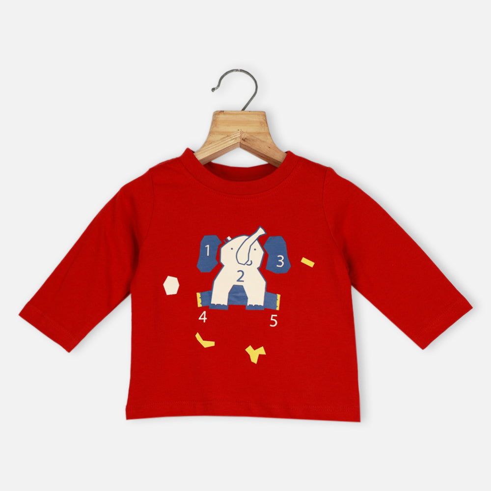 Red Elephant Theme Full Sleeves T-Shirt-Pack Of 3