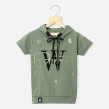 Load image into Gallery viewer, Black &amp; Green Embellished Hooded T-Shirt
