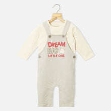 Load image into Gallery viewer, Beige Typographic Dungaree With Full Sleeves T-Shirt
