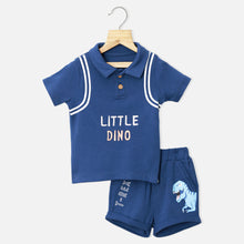 Load image into Gallery viewer, Blue Dino Theme Half Sleeves T-Shirt With Shorts Co-Ord Set
