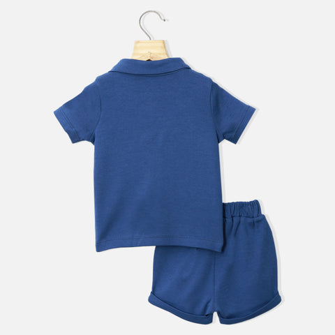 Blue Dino Theme Half Sleeves T-Shirt With Shorts Co-Ord Set
