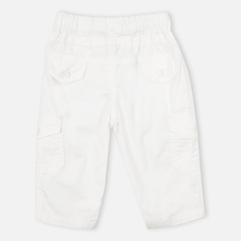 White Elasticated Waist Cotton Cargo Pants