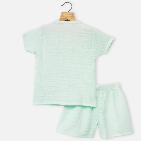 Blue Shirt With Shorts Muslin Co-Ord Set