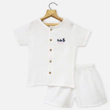 Load image into Gallery viewer, White Shirt With Shorts Muslin Co-Ord Set
