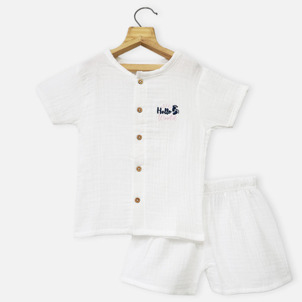 White Shirt With Shorts Muslin Co-Ord Set