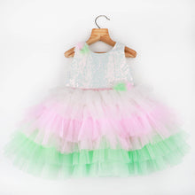 Load image into Gallery viewer, Sequins Embellished Layered Frill Party Dress-Blue &amp; Green
