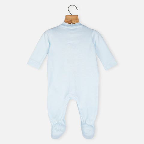Blue Animal Theme Cotton Full Sleeves Footsie